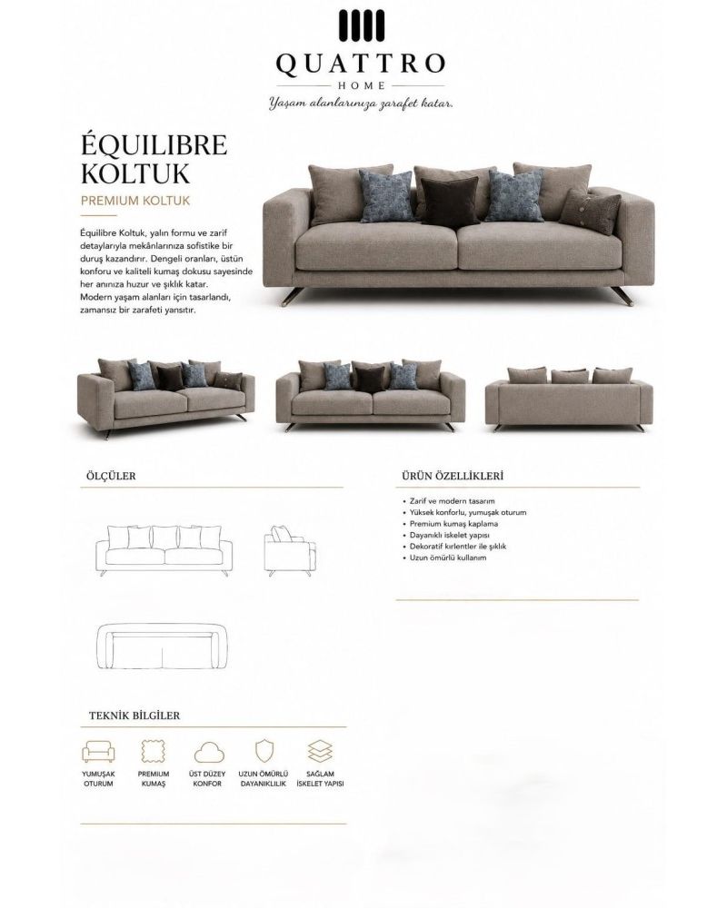 Quattro Home Équilibre Gri Metal Ayaklı Modern Premium Koltuk