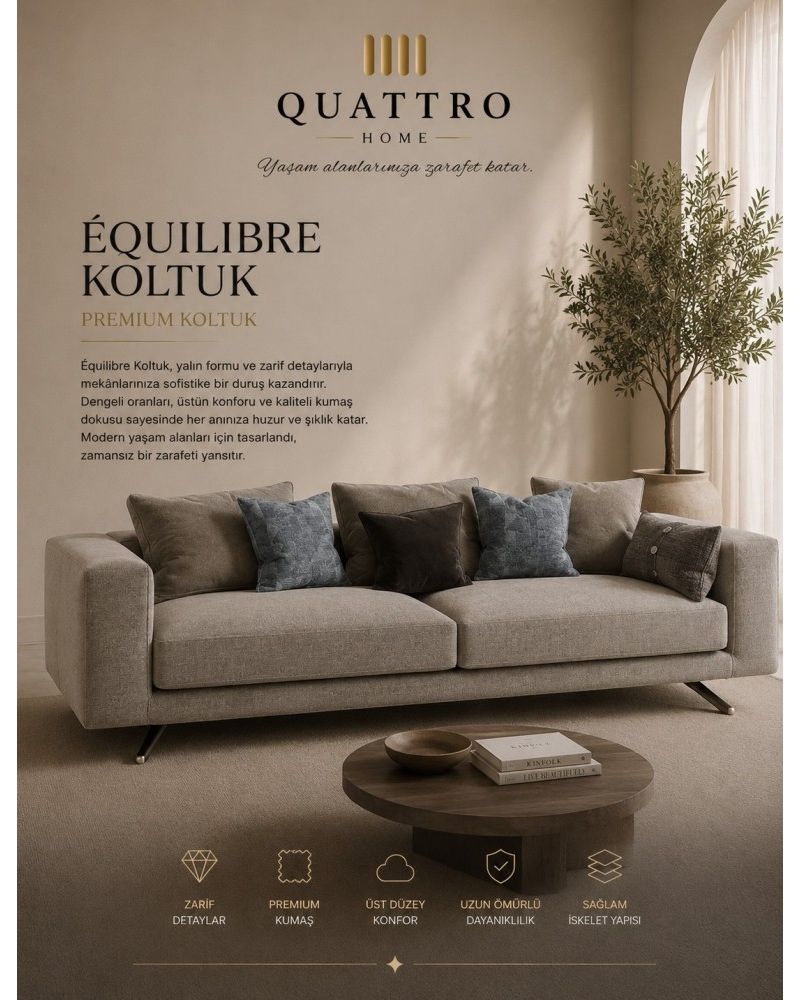 Quattro Home Équilibre Gri Metal Ayaklı Modern Premium Koltuk