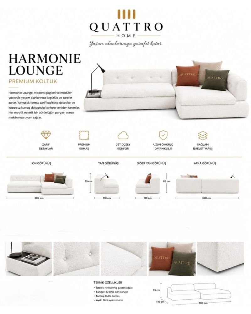 Quattro Home Harmonie Lounge Krem Modüler Köşe Koltuk