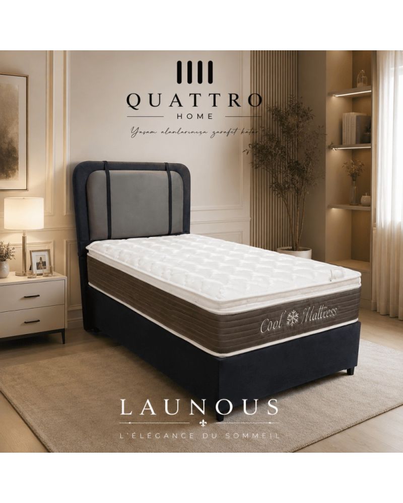 Quattro Home Launous Cool Pocket Yaylı Yatak Seti – Baza Başlık Dahil Ortopedik Tek Kişilik Yatak