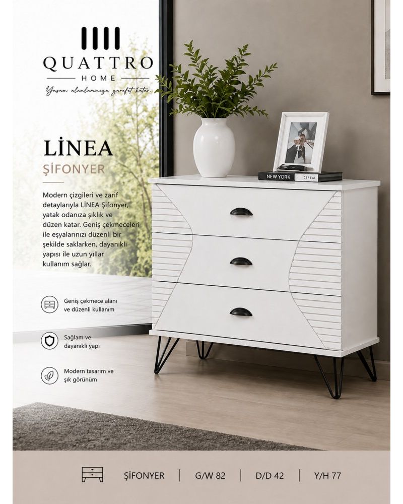Quattro Home Linea Şifonyer 3 Çekmeceli Beyaz Modern Şifonyer