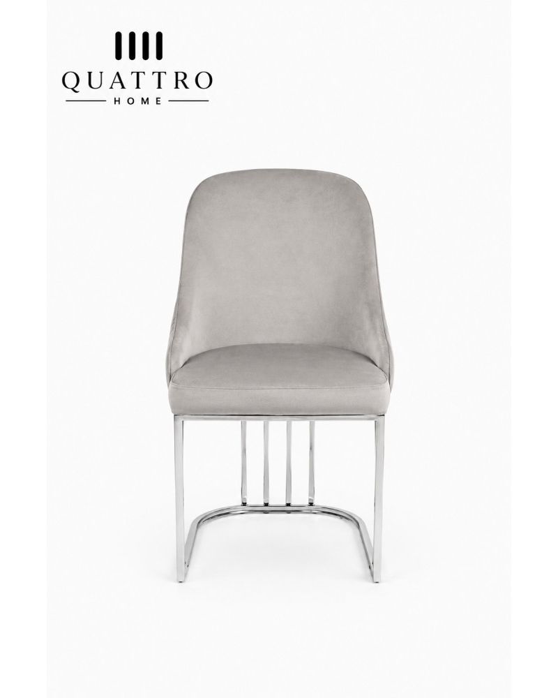 QUATTRO HOME Venezia Kapitoneli Krom Metal Ayaklı Yemek Odası Sandalyesi