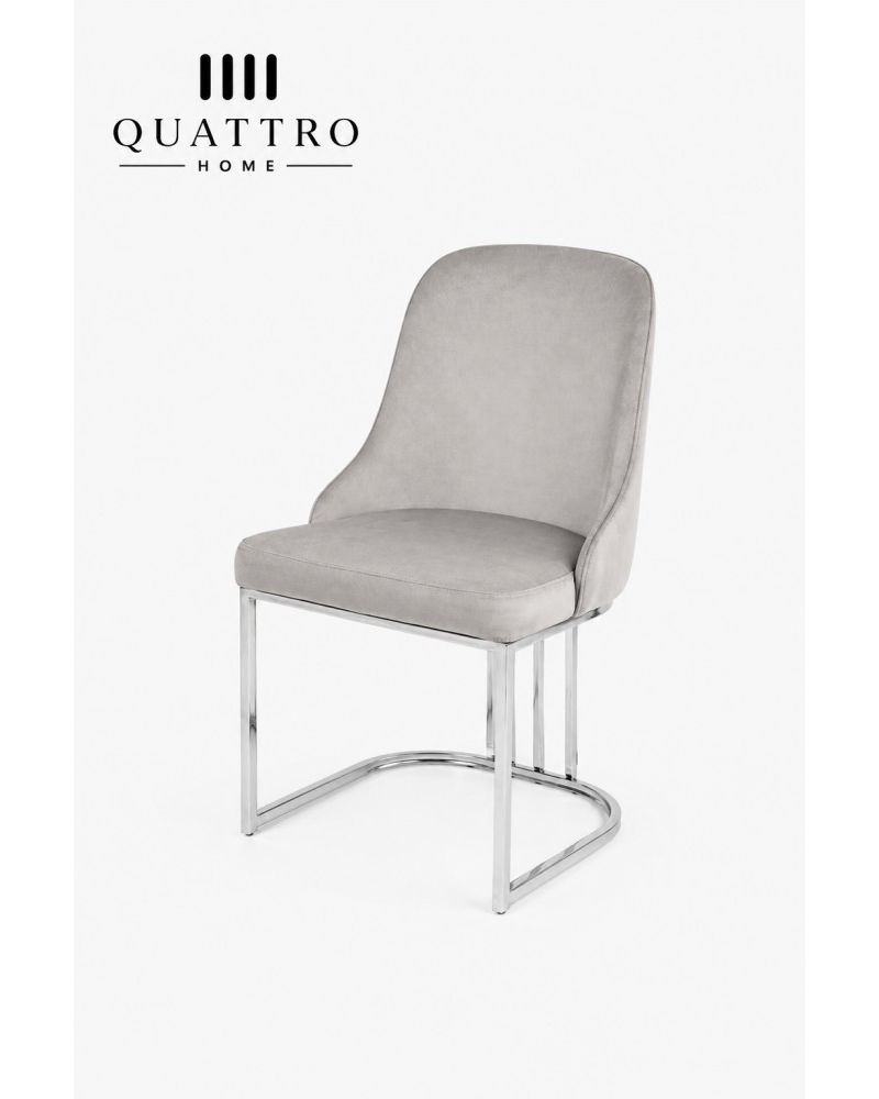 QUATTRO HOME Venezia Kapitoneli Krom Metal Ayaklı Yemek Odası Sandalyesi