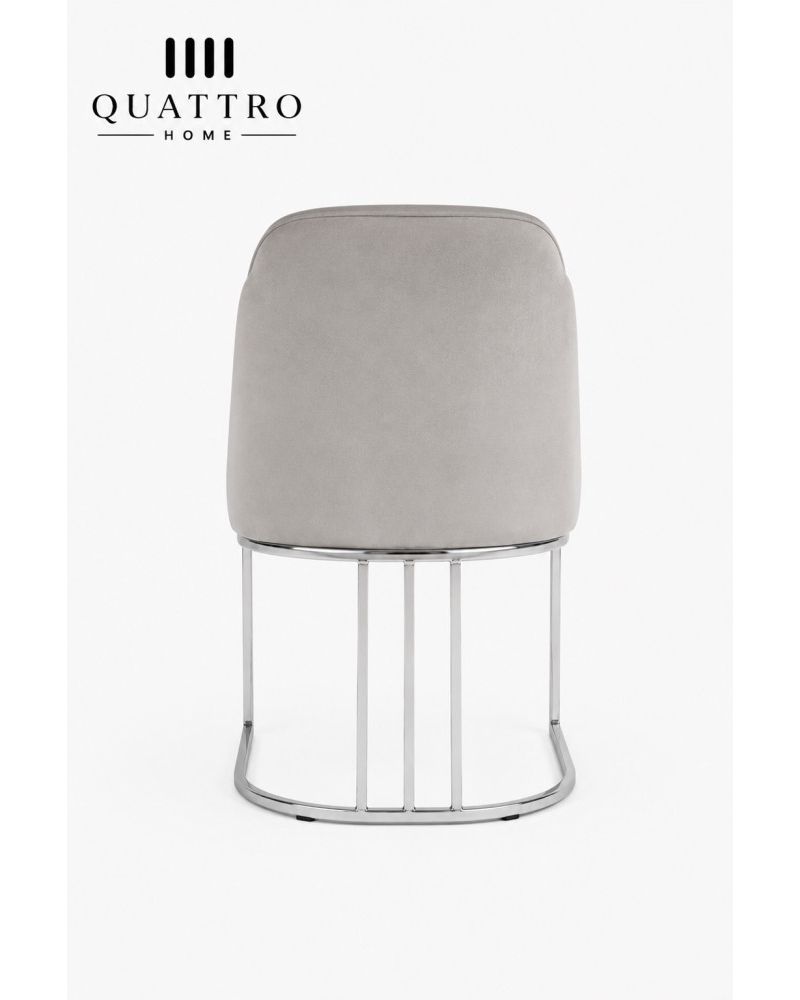 QUATTRO HOME Venezia Kapitoneli Krom Metal Ayaklı Yemek Odası Sandalyesi