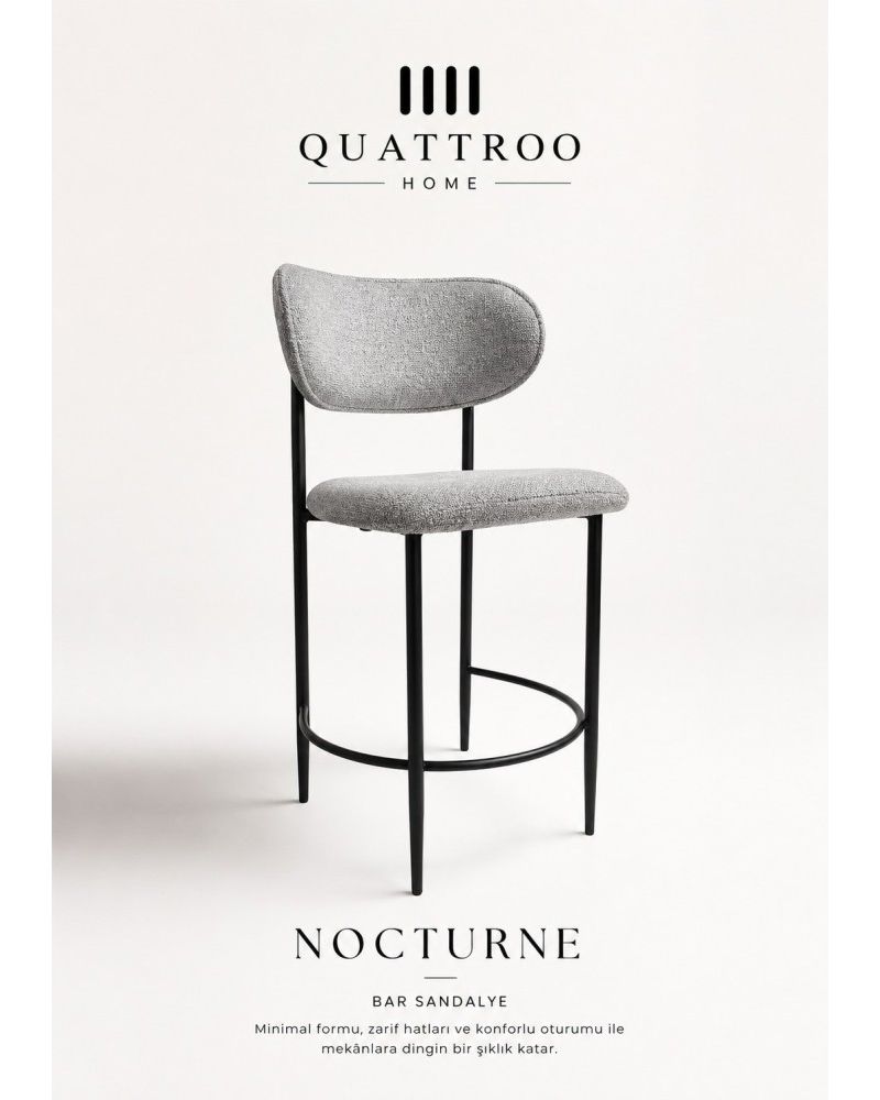 Nocturne Siyah Metal Ayaklı Döşemeli Bar Sandalyesi