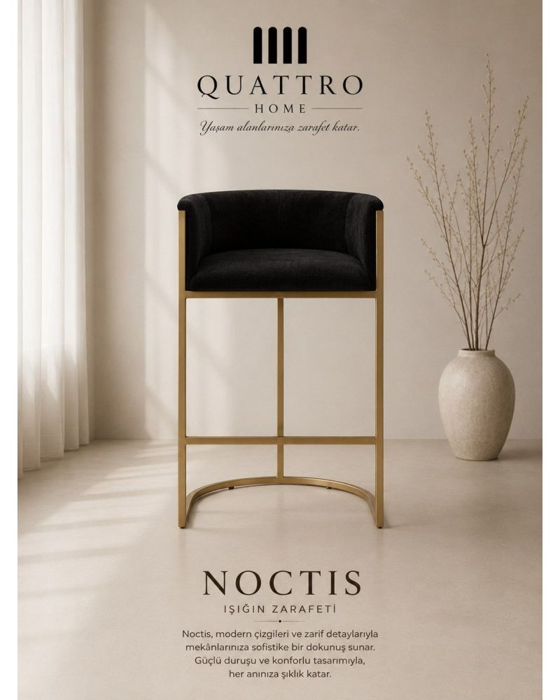 Noctis Siyah Döşemeli Gold Metal Kollu Bar Sandalyesi