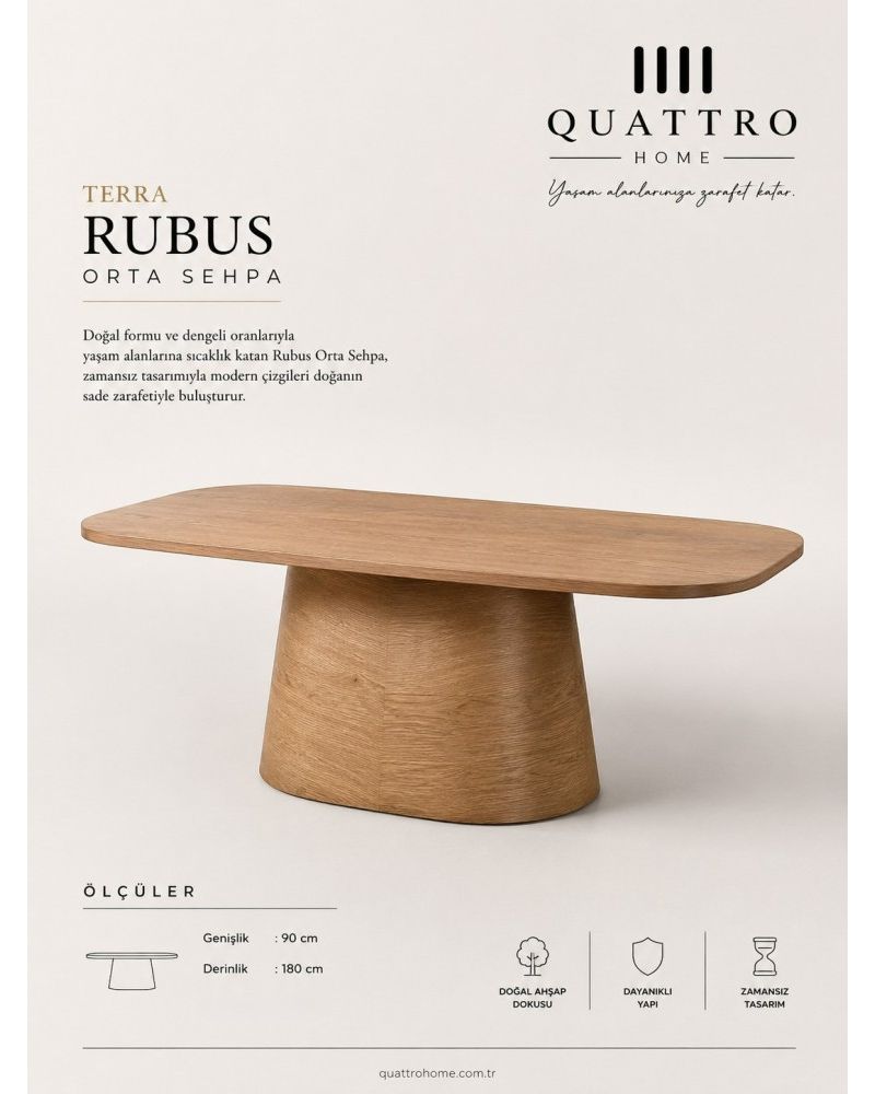 Terra Rubus Doğal Ahşap Dokulu Oval Orta Sehpa