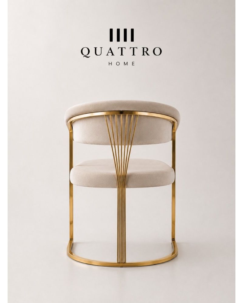 Aurenza Luxe Arc Krem Döşemeli Gold Metal Kollu Sandalye