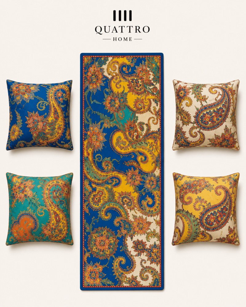 Quattro Home Veloria Masa Örtüsü Seti | 4 Kırlent Kılıfı + 1 Runner