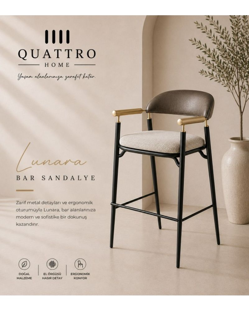 Lunara Metal Gövdeli Ergonomik Bar Sandalyesi