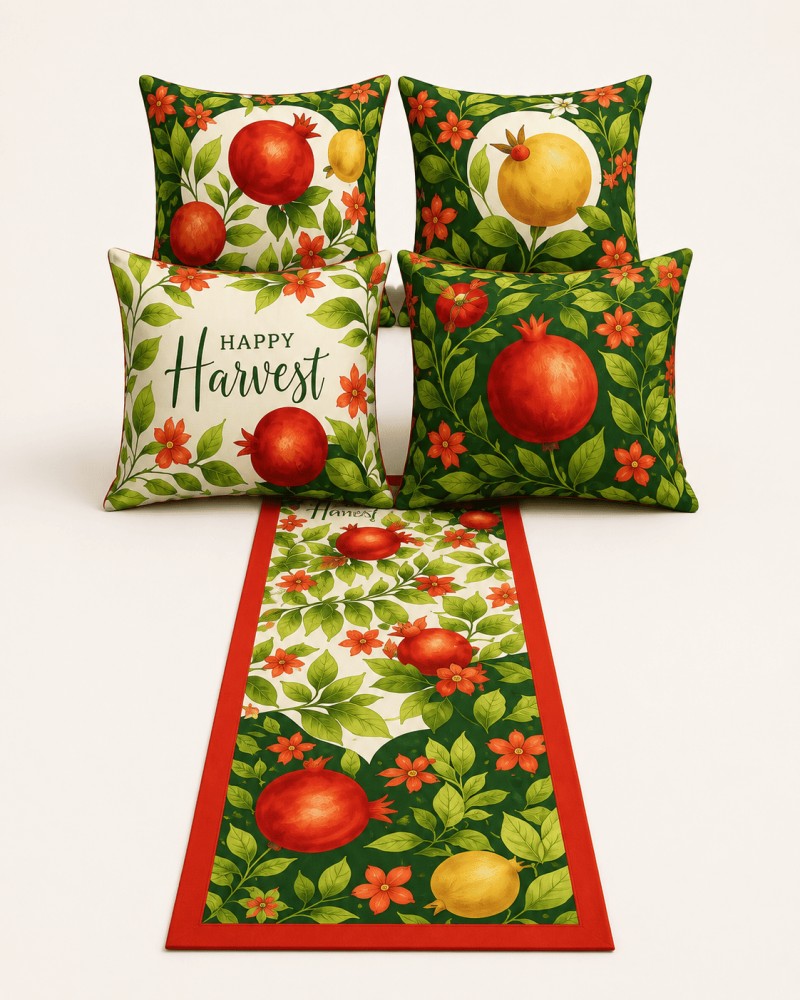 Quattro Home Pomegranate 4 Kırlent Kılıfı + 1 Runner Seti
