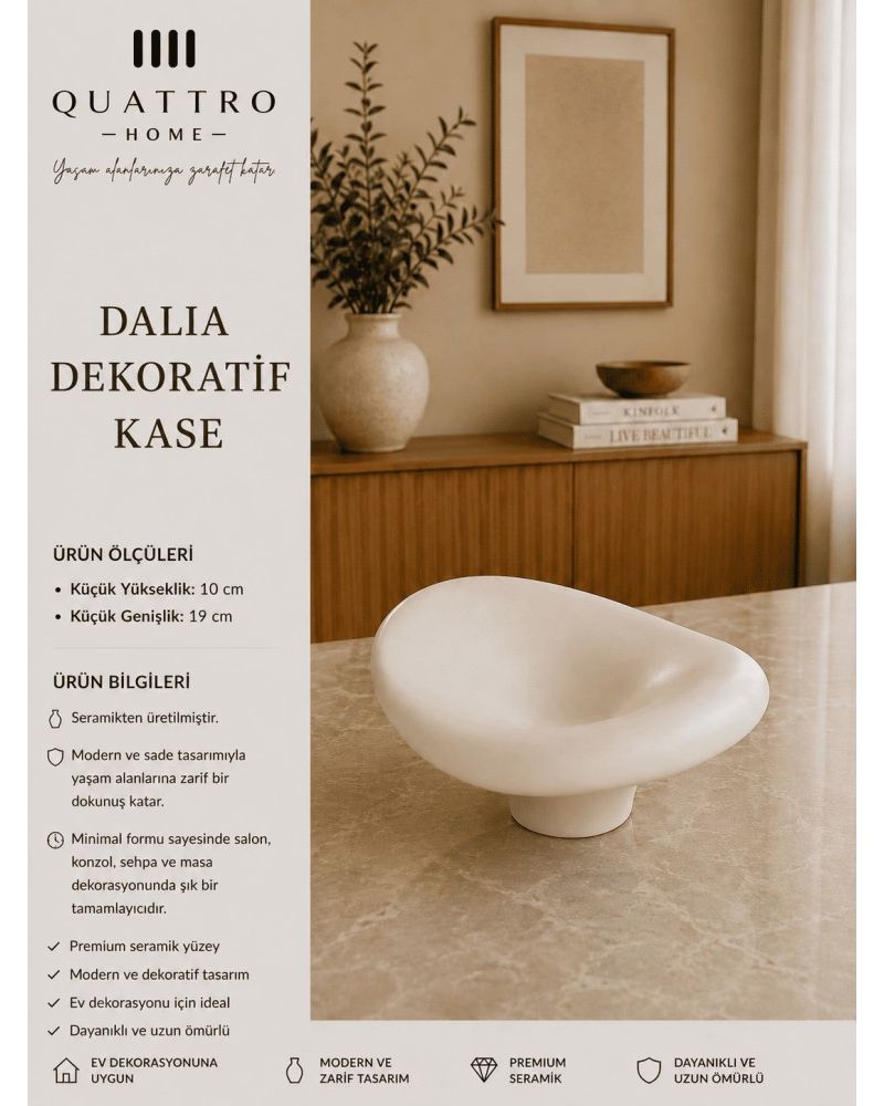 Dalia Beyaz Organik Form Ayaklı Seramik Dekoratif Kase  – Modern Masa Aksesuarı