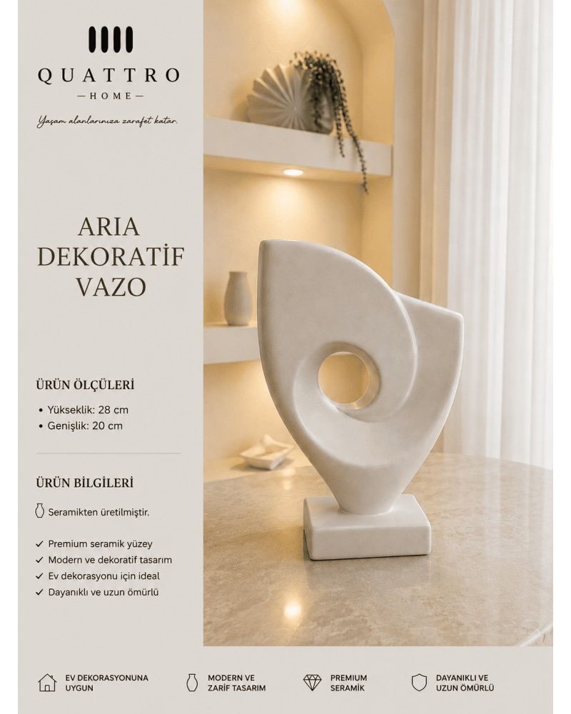 Aria Beyaz Soyut Form Seramik Dekoratif Vazo – Kaideli Modern Salon Objesi