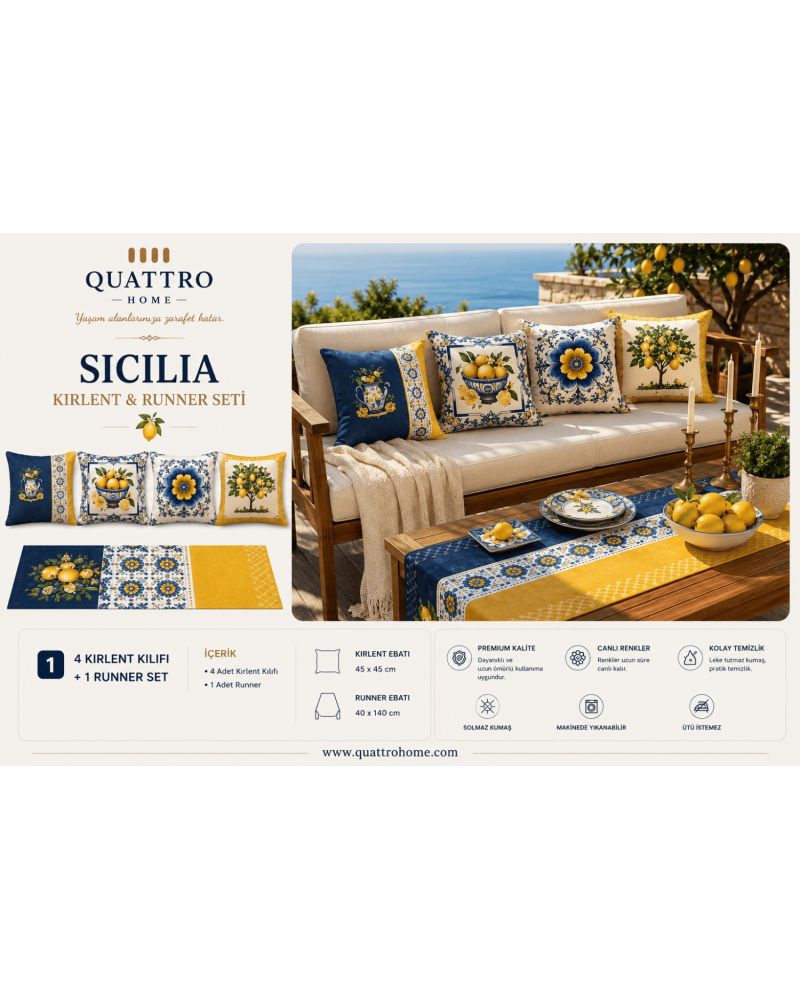 Quattro Home Sicilia 4 Kırlent Kılıfı + 1 Runner Seti