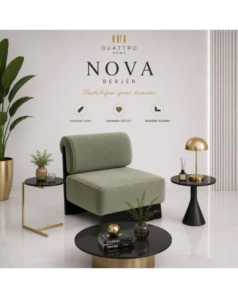 Nova Berjer – Yeşil Döşemeli Modern Tekli Koltuk