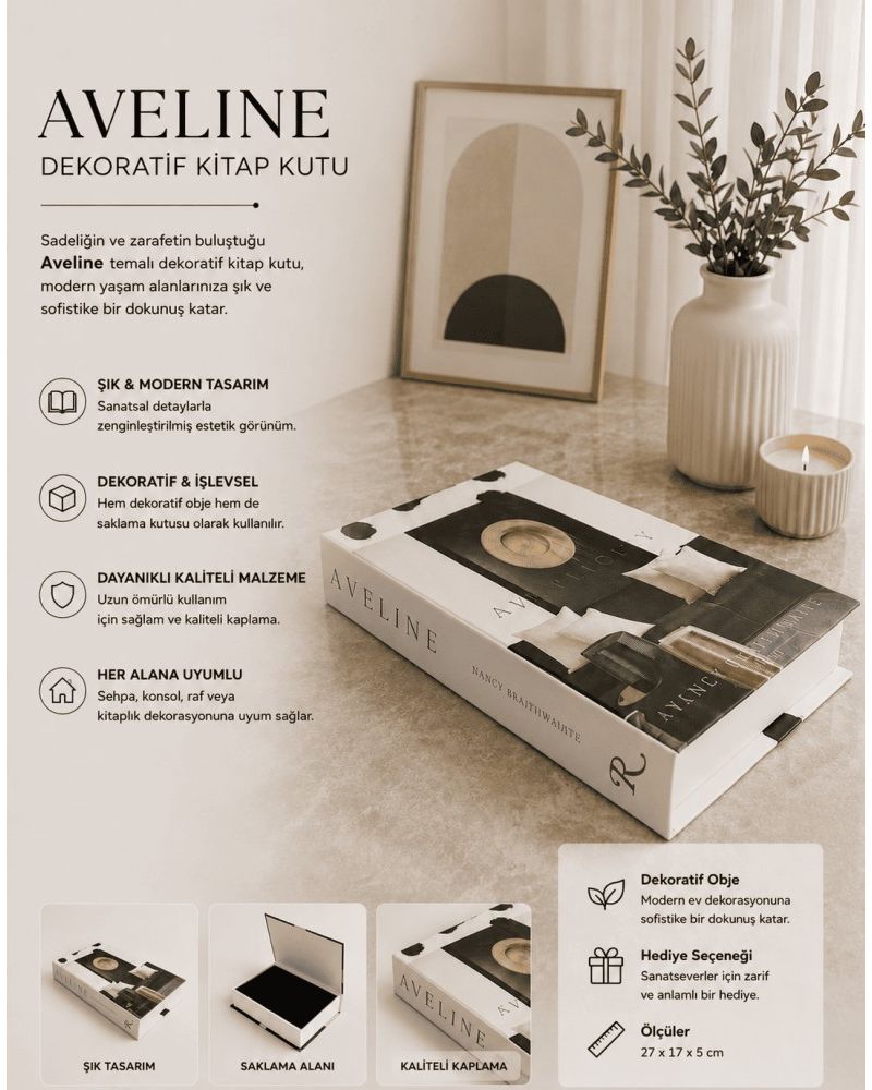 Aveline Siyah Beyaz Dekoratif Kitap Kutu ve Saklama Kutusu