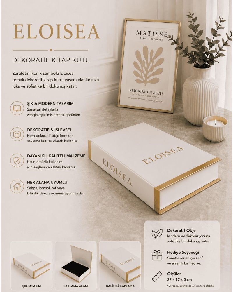 Eloisea Beyaz Altın Detaylı Dekoratif Kitap Kutu