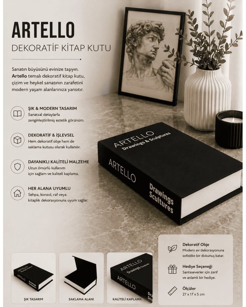 Artello Drawings & Sculptures Dekoratif Kitap Kutu