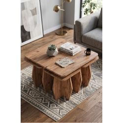 5'li Modern İç İçe Geçmeli Sehpa Seti Atlantik Çam