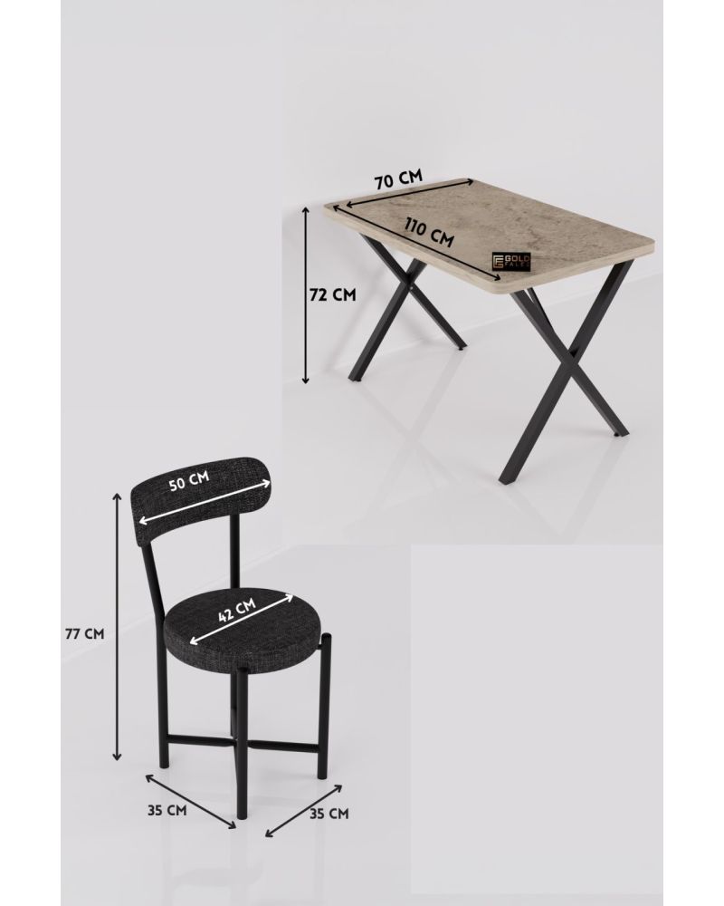 Mutfak Masası ve 4 Sandalyeli Set - 110x70 cm Antrasit