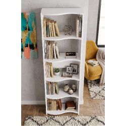 5 Raflı Modern Dalgalı Tasarım Beyaz Kitaplık ve Dekoratif Raf Ünitesi