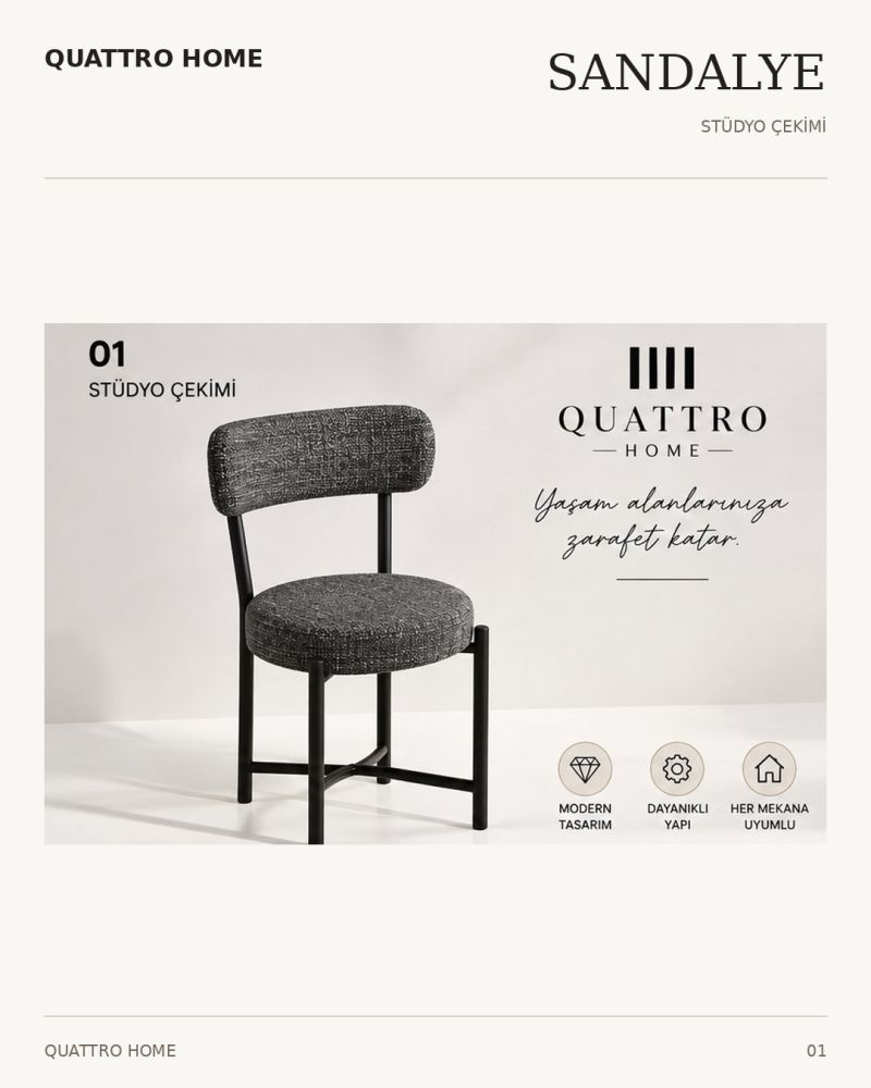 Keten Kumaş Metal Ayaklı Modern Sandalye Antrasit
