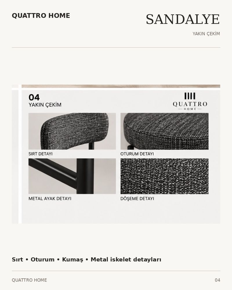 Keten Kumaş Metal Ayaklı Modern Sandalye Antrasit