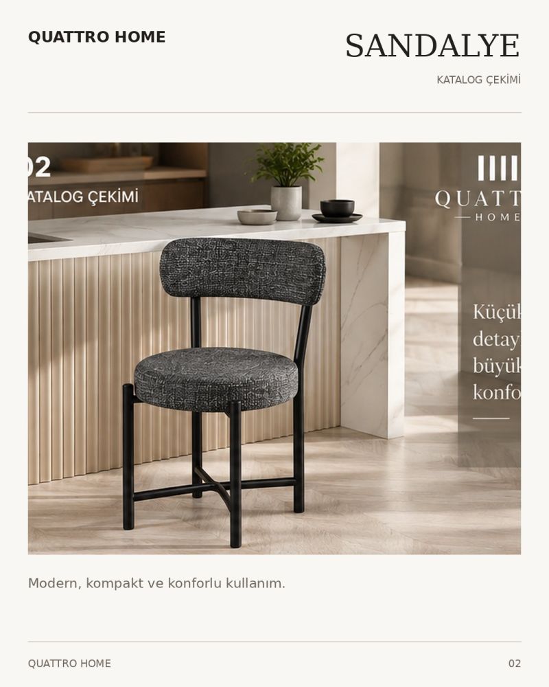Keten Kumaş Metal Ayaklı Modern Sandalye Antrasit