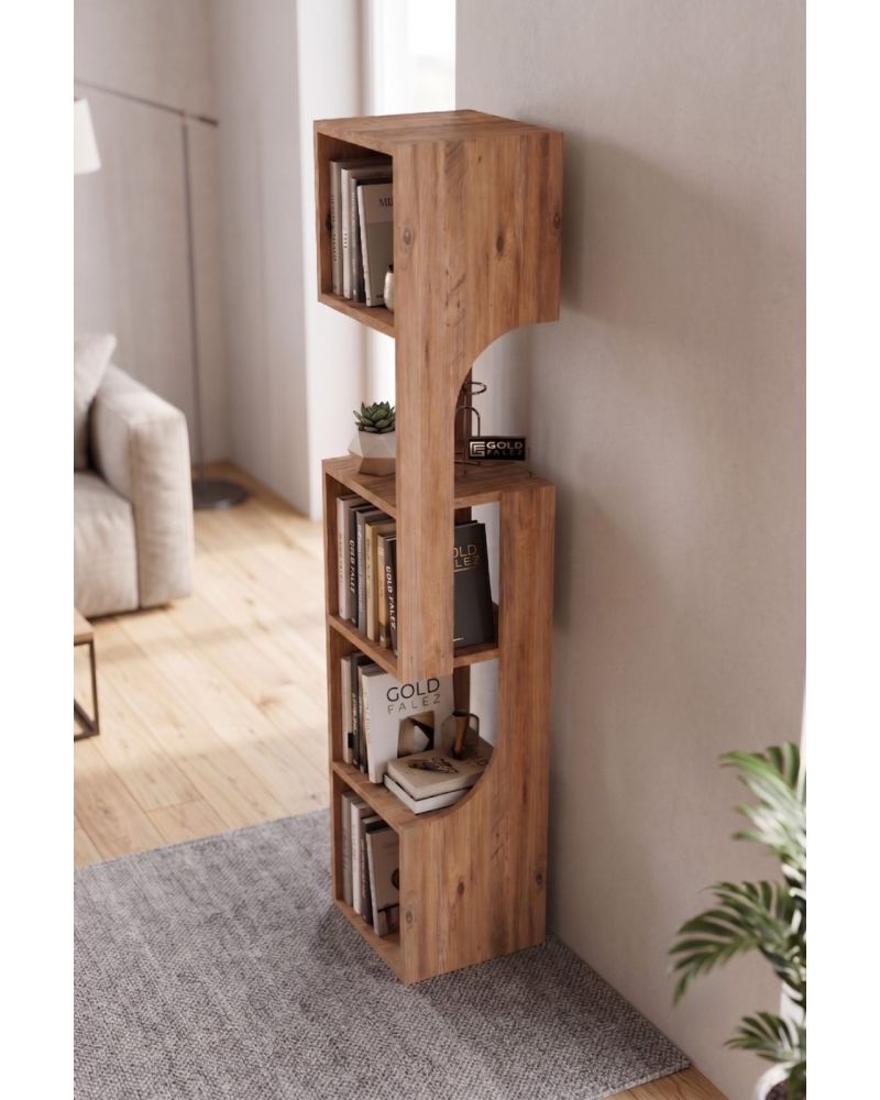 5 Katlı Modern Ahşap Dekoratif Kitaplık ve Raf Ünitesi
