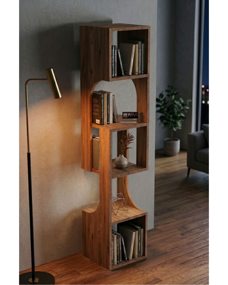 5 Katlı Modern Ahşap Dekoratif Kitaplık ve Raf Ünitesi