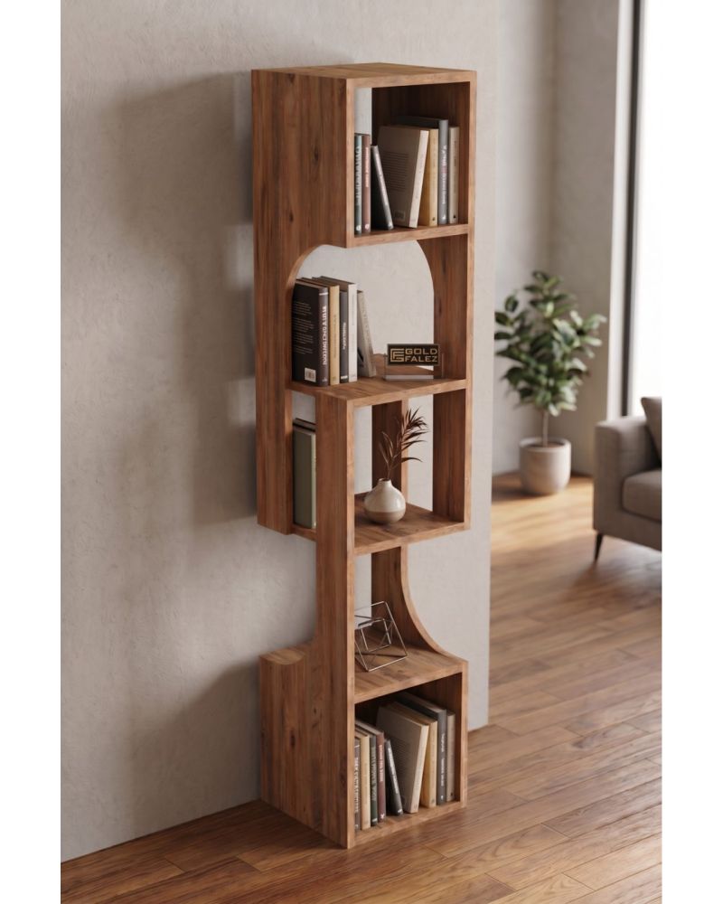 5 Katlı Modern Ahşap Dekoratif Kitaplık ve Raf Ünitesi