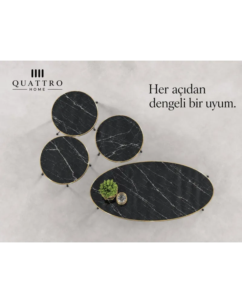 Siyah Tel Ayaklı 4'lü Sehpa Seti