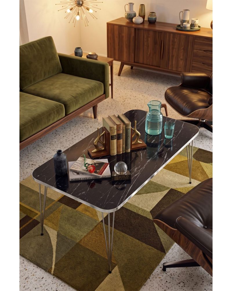 Gümüş Detaylı Modern Orta Sehpa