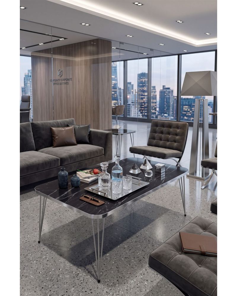 Gümüş Detaylı Modern Orta Sehpa