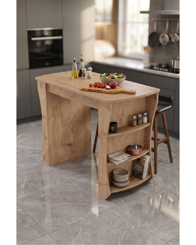 Raflı Çok Amaçlı Mutfak Adası ve Kahvaltı Masası 120x60 cm