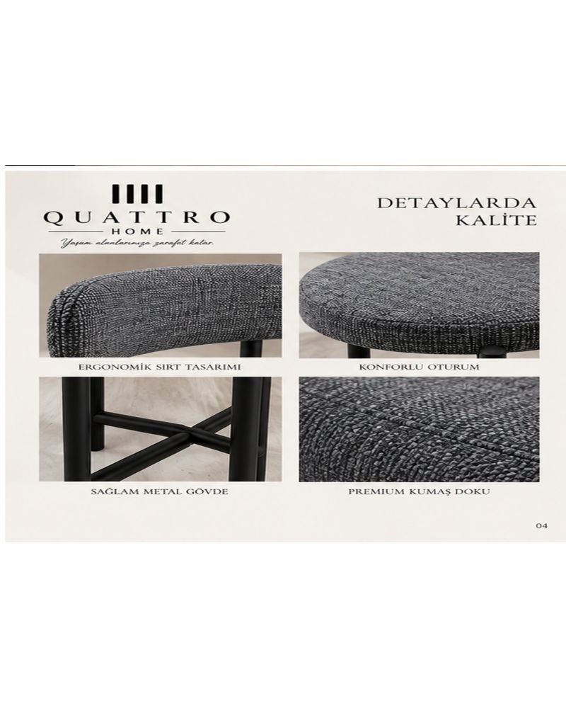 Keten Kumaş Metal Ayaklı Modern Mutfak ve Ofis Sandalyesi - Gri