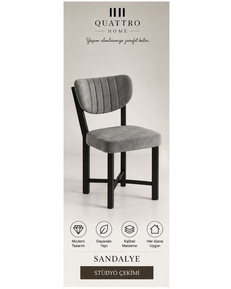 Modern Baby Face Kumaş Metal Ayaklı Mutfak ve Ofis Sandalyesi - Gri