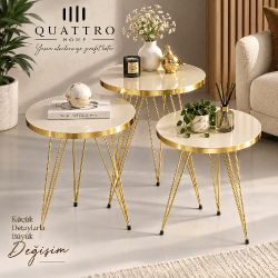 Gold Krem Tel Zigon Sehpa Takımı - 3 Parça