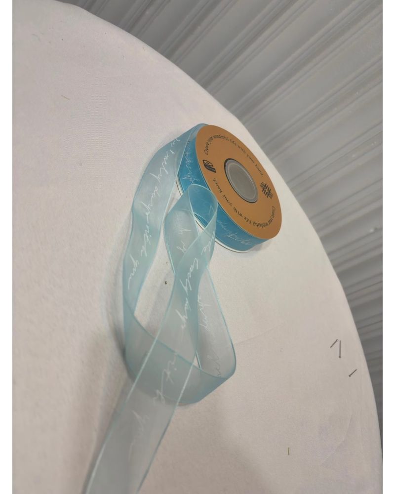 Yazılı Şeffaf Mavi Kurdele - 20 Metre 2.5 cm Genişlik