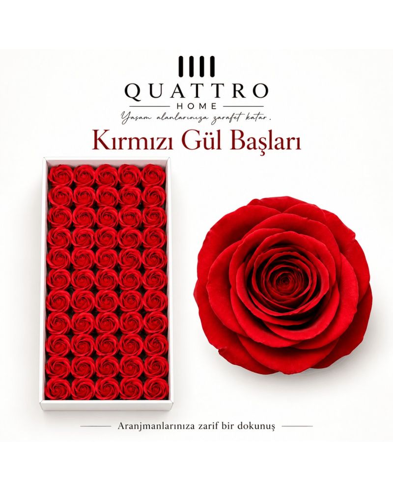 kırmızı- Çap: 4,5 cm : Kafa gül-Islak dokulu - Koku: Hafif ve hoş gül kokusu   * 1 kutuda 50 adet kafa gül bulunmaktadır
