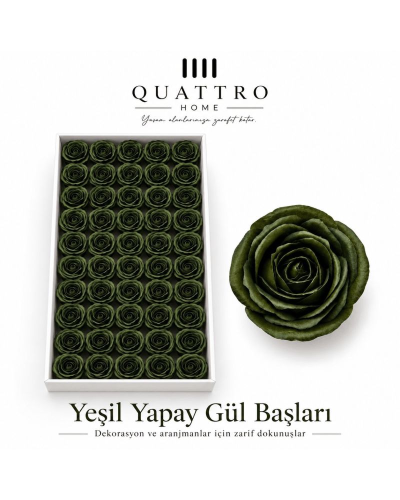 Koyu -yeşil Çap: 4,5 cm : Kafa gül-Islak dokulu - Koku: Hafif ve hoş gül kokusu   * 1 kutuda 50 adet kafa gül bulunmaktadır