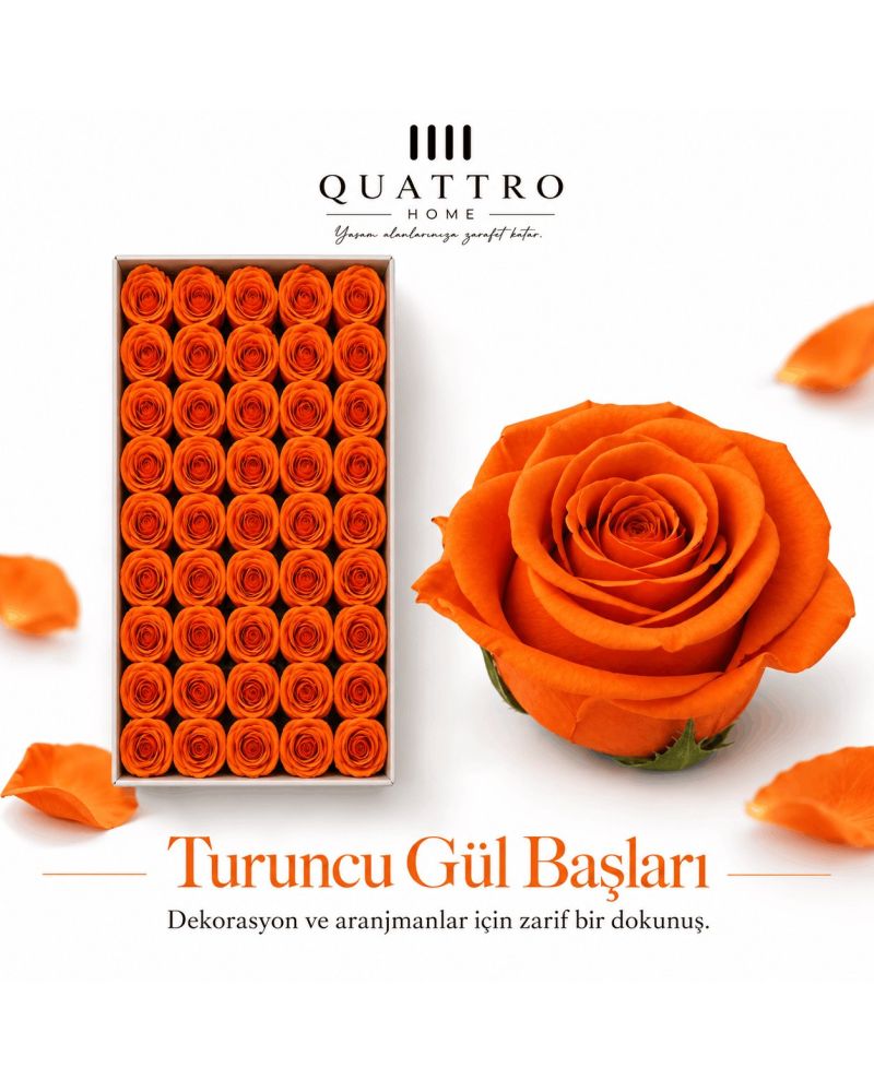 Turuncu - Çap: 4,5 cm : Kafa gül-Islak dokulu - Koku: Hafif ve hoş gül kokusu   * 1 kutuda 50 adet kafa gül bulunmaktadır