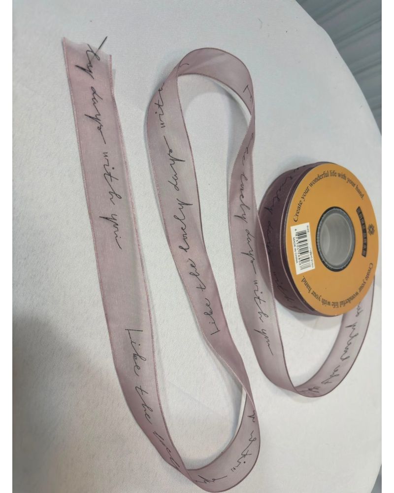 Yazılı Şeffaf Kurdele Pembe Altın 20m 2.5cm