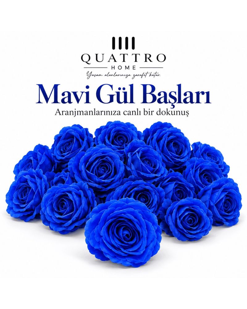Saks Mavi Yapay Gül Kafası -24 Adet
