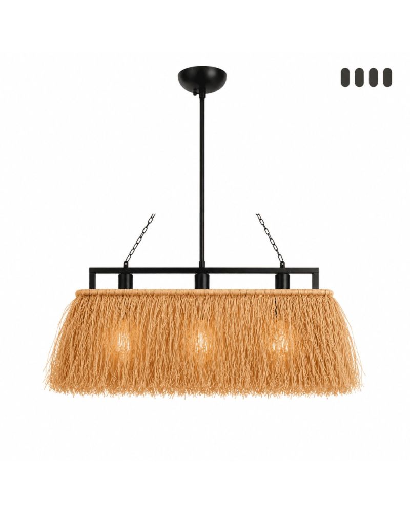 CAPRİ Dikdörtgen Rafya Avize 60x20 cm Hasır Görünümlü Doğal Sarkıt Aydınlatma