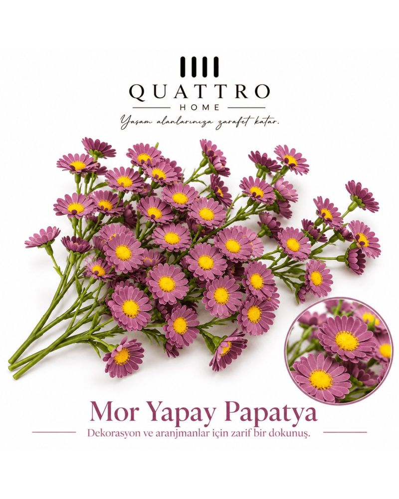 mor Papatya Çiçek Dekorasyonu- 1 kutuda 50 adet 3 Lü Papatya bulunmaktadır