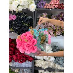 Pembe Simli Gül Buketi Çanta İçinde