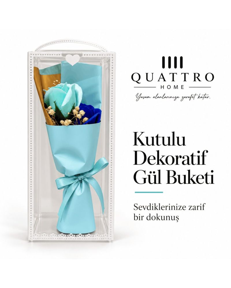2Lİ BUKET KOKULU SABUN GÜL 25 cm boyutunda şeffaf koruyucu kutu içerisinde