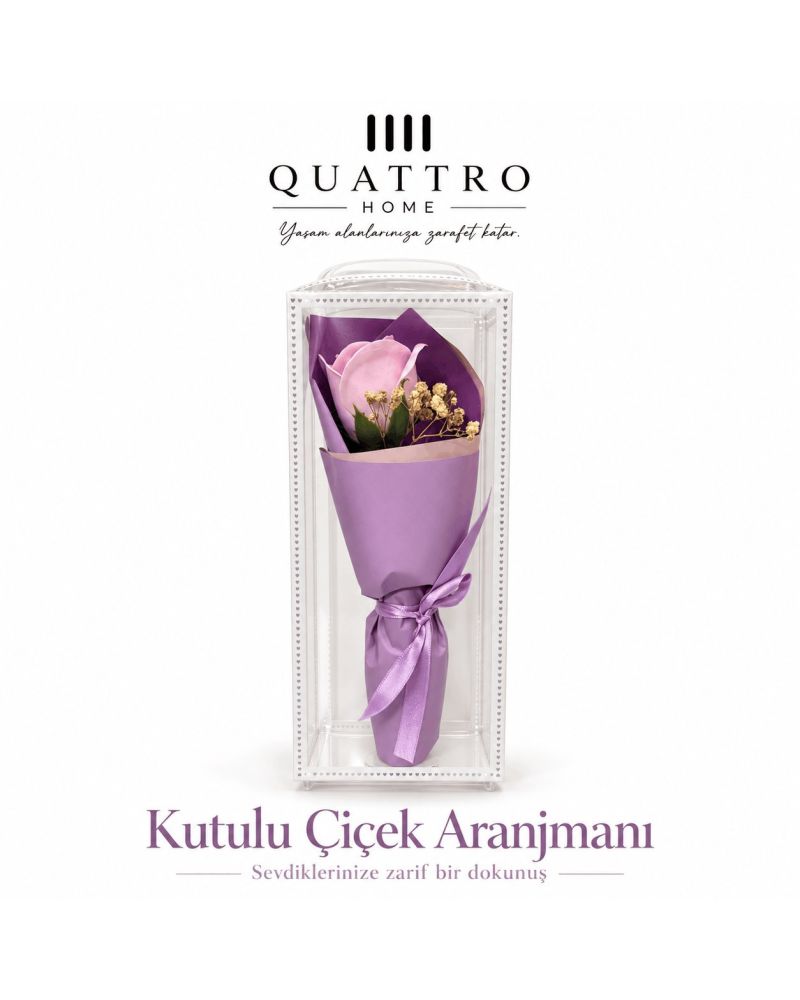 3'lü Gül Buketi - Şeffaf Kutu İçerisinde-23 cm boyutunda