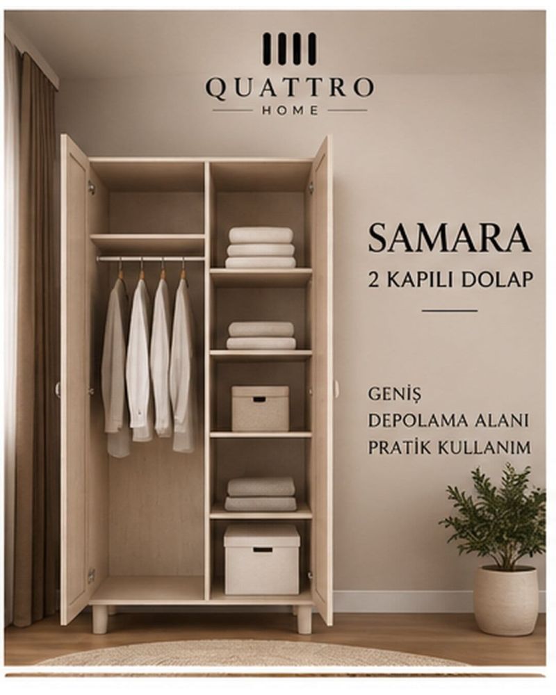 SAMARA 2 KAPAKLI DOLAP-Genişlik: 80 cm  Yükseklik: 208 cm  Derinlik: 54 cm-%100 MDF